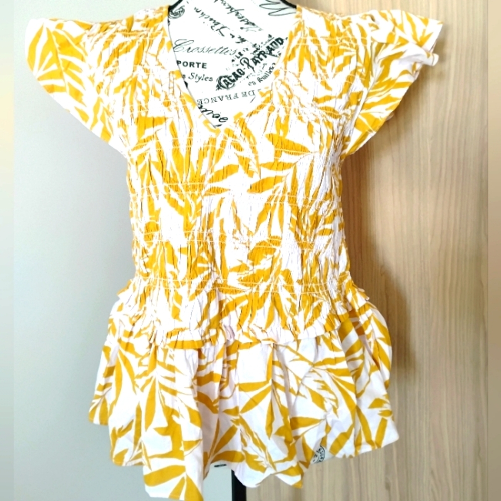 Yellow Leaf Print Top